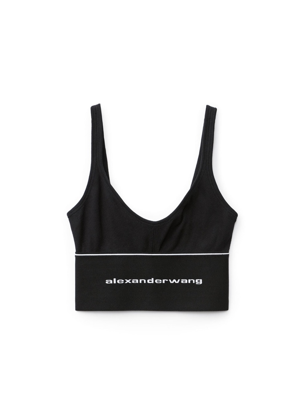 Alexander Wang Black Scoop Ribbed Sports Bra with White Piping